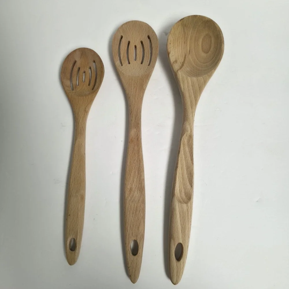 Mario Batali Italian Kitchen Beechwood Cooking Utensils Set 3pc Slotted Spoon